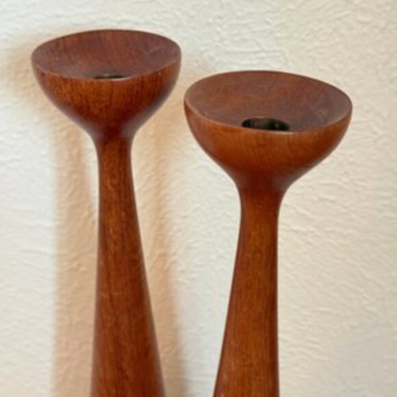 MCM Danish Modern Teak Candle Holders Pair - Picture 5 of 7
